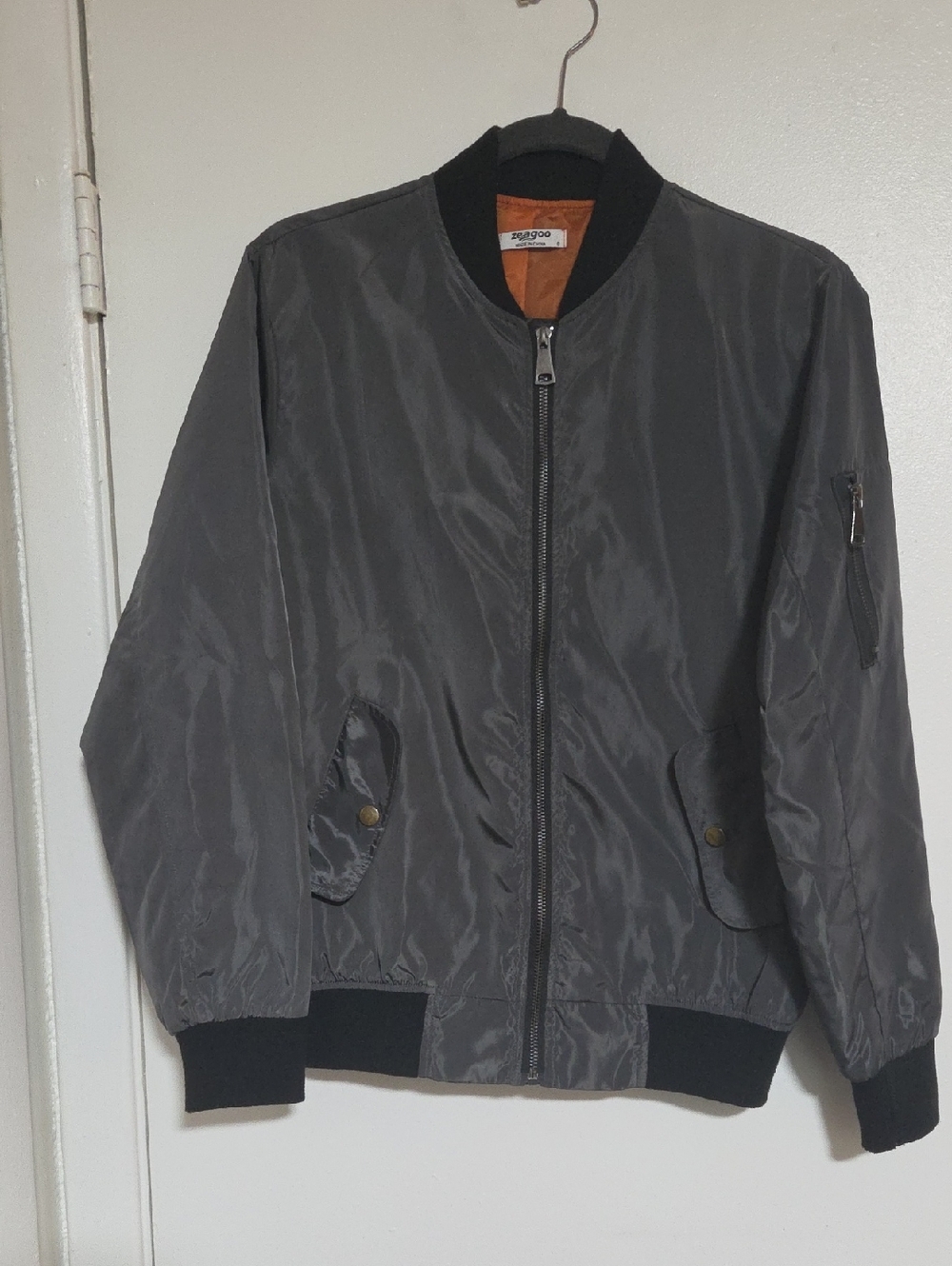 zeagoo Women's Gray Bomber Jacket with Black Trim